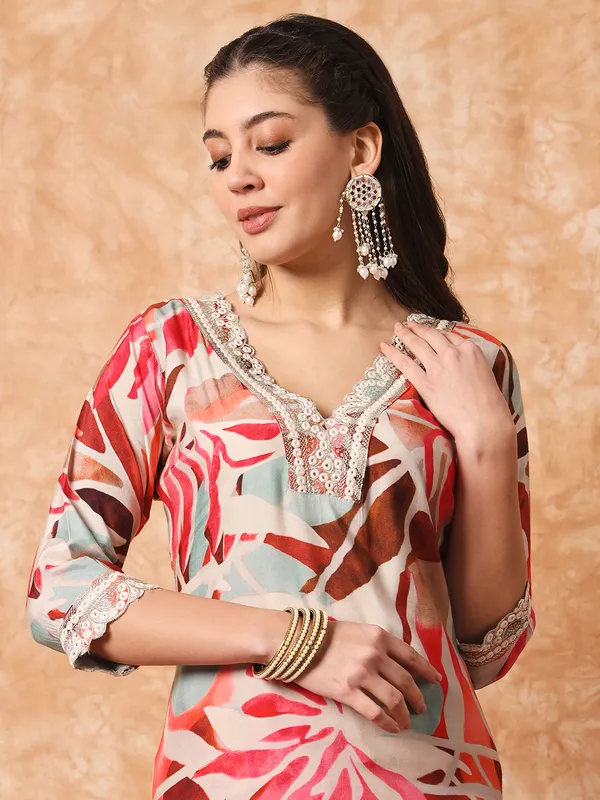 Red_Fabric_Printed_Work_Kurta_Pant_And_Dupatta_Set