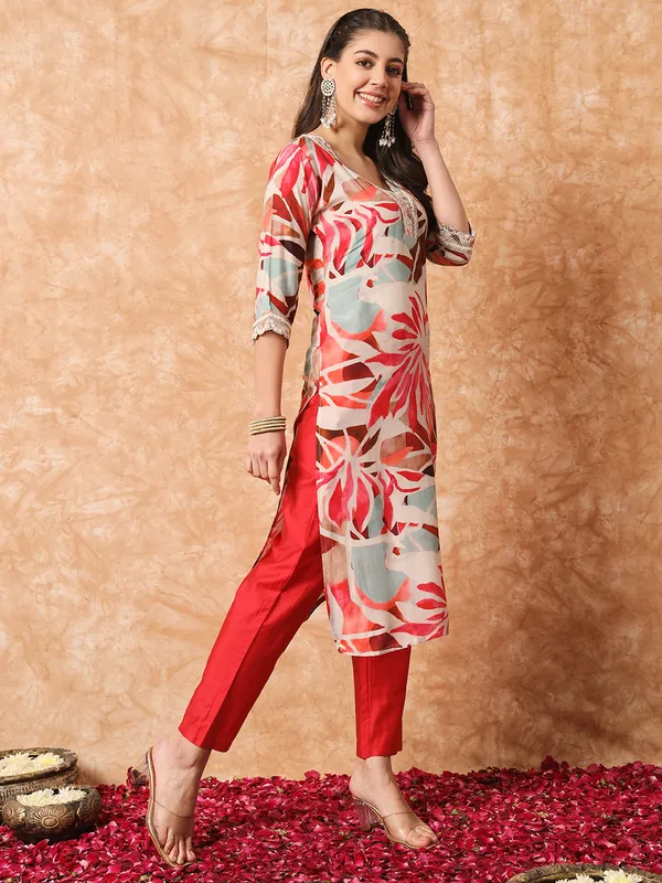 Red_Fabric_Printed_Work_Kurta_Pant_And_Dupatta_Set