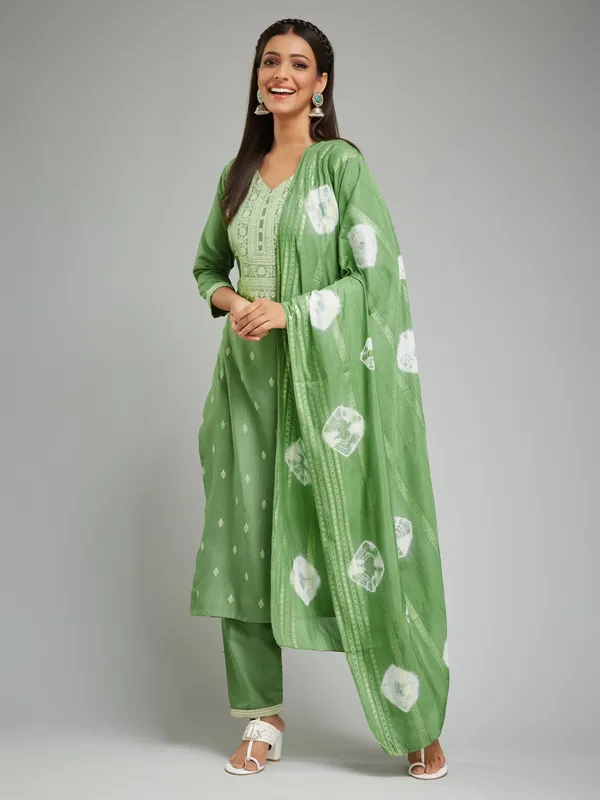 Green_Cotton_Printed_Work_Kurta_Pant_And_Dupatta_Set_For_Women