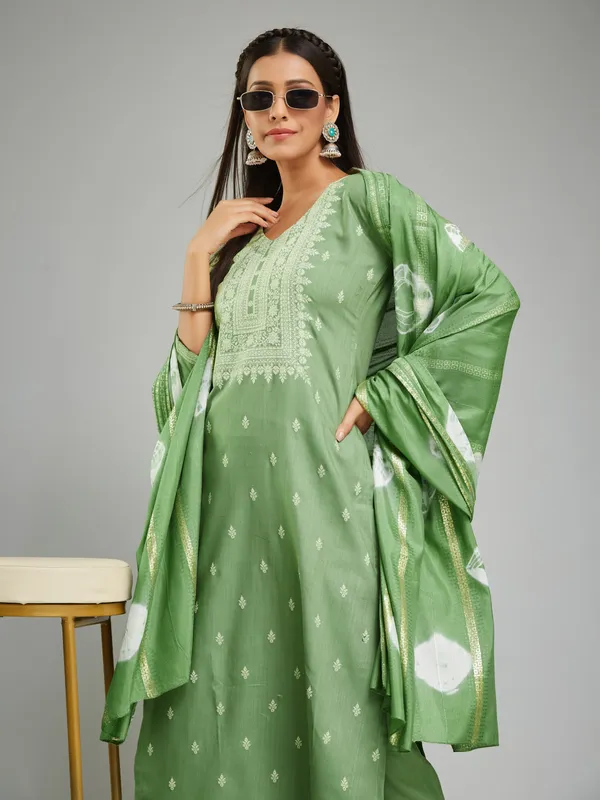 Green_Cotton_Printed_Work_Kurta_Pant_And_Dupatta_Set_For_Women