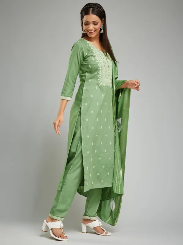 Green_Cotton_Printed_Work_Kurta_Pant_And_Dupatta_Set_For_Women