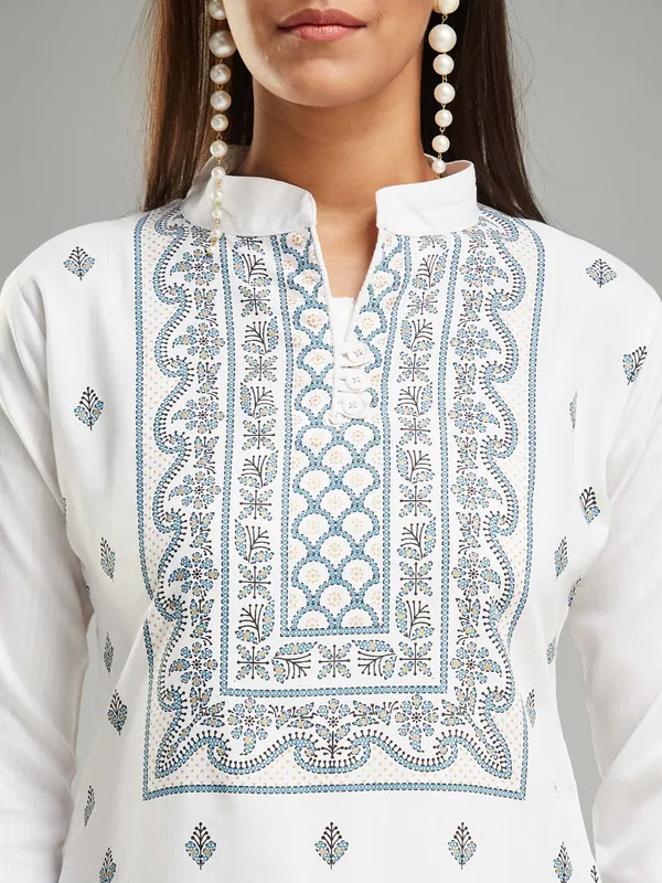 White_Cotton_Khari_Printed_Work_Kurta_Pant_And_Dupatta_Set_For_women