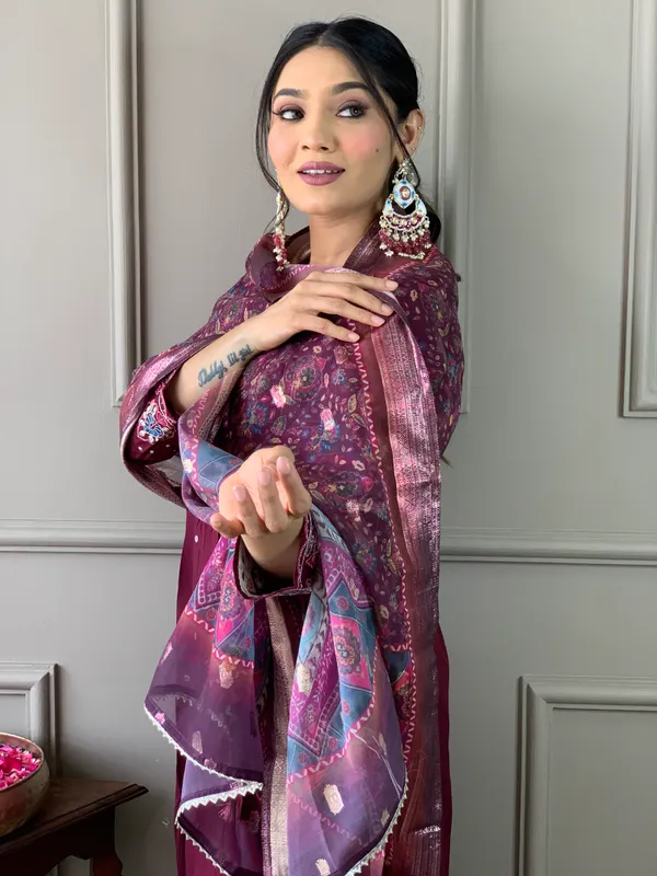 Wine_Embroide_Viscose_Chanderi_Fabric_Straight_Kurta_Pant_And_Dupatta_Set
