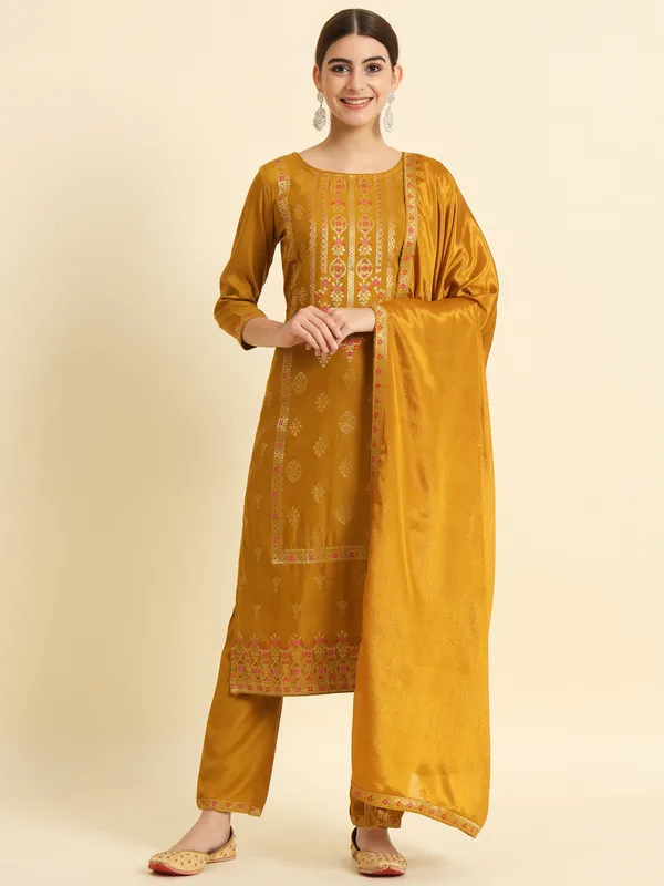 Mustard_Silk_Set_Embroidery_Kurta_Pant_Set_For_Women