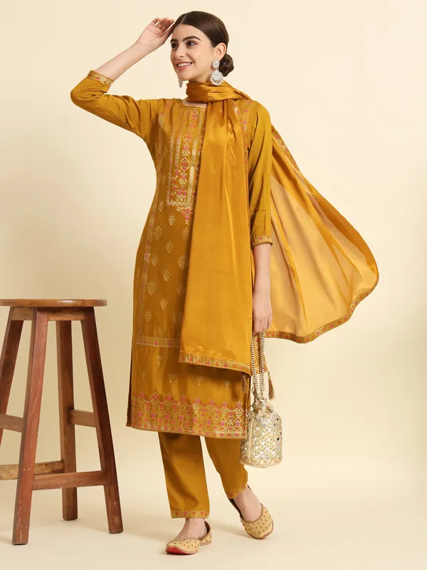 Mustard_Silk_Set_Embroidery_Kurta_Pant_Set_For_Women