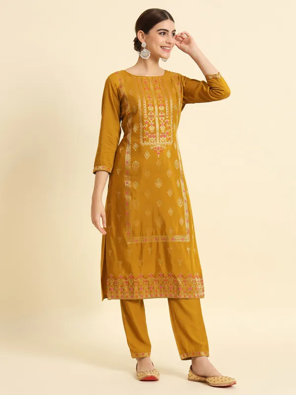 Mustard_Silk_Set_Embroidery_Kurta_Pant_Set_For_Women