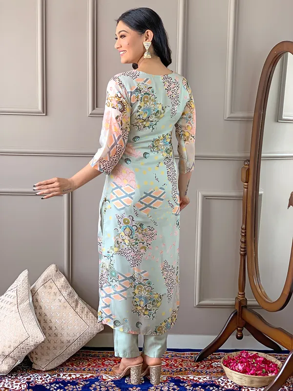 Pista_Organza_Fabric_Printed_Kurta_Pant_Set_For_Women