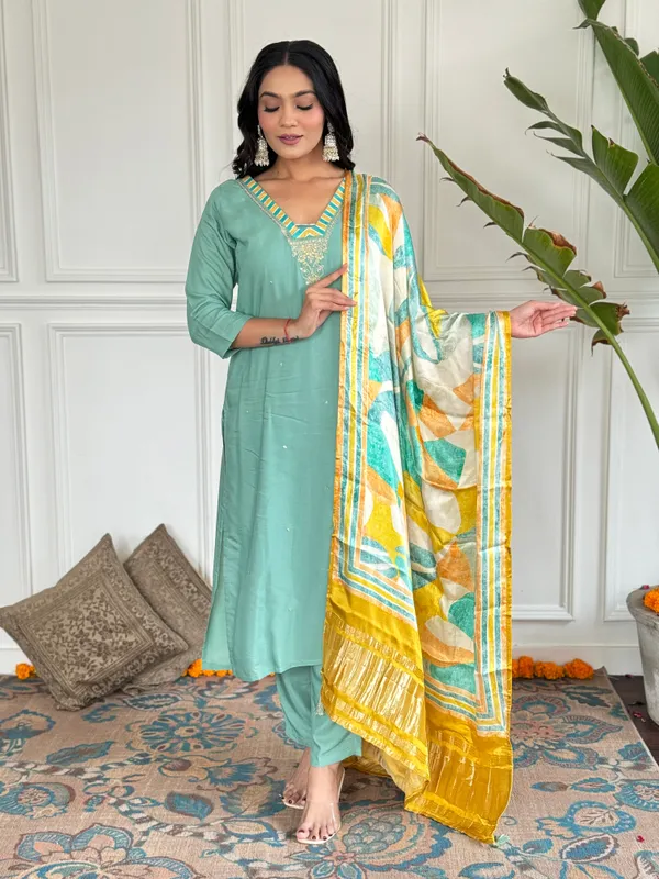 Green_Firoji_Embroide_Viscose_Blend_Fabric_Straight_Kurta_Pant_And_Dupatta_Set