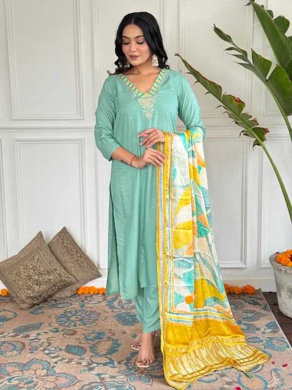 Green_Firoji_Embroide_Viscose_Blend_Fabric_Straight_Kurta_Pant_And_Dupatta_Set