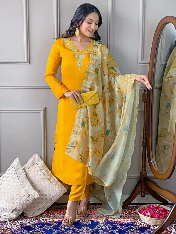 Yellow_Gorgeous_Embroide_Viscose_Fabric_Straight_Kurta_Pant_And_Dupatta_Set