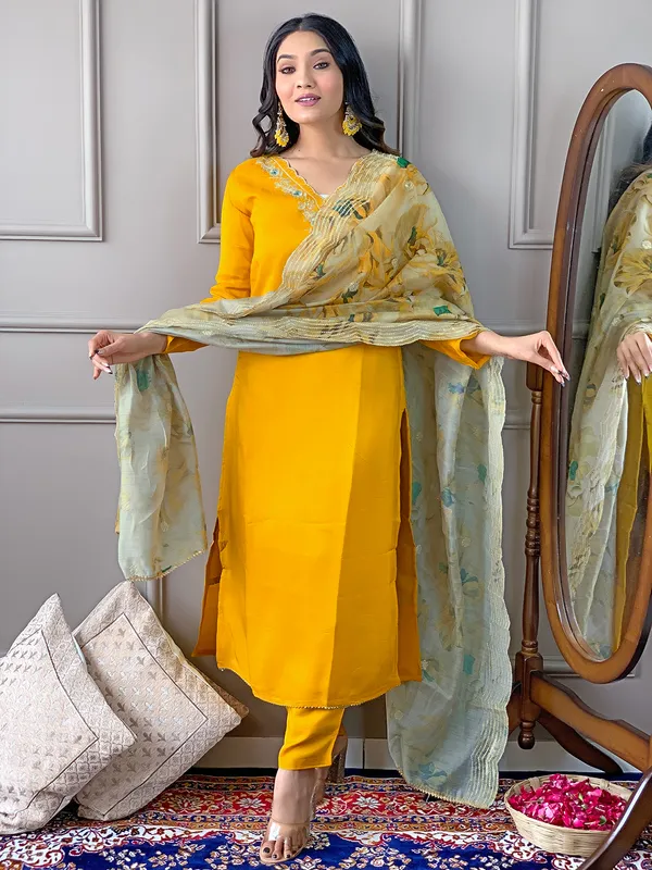 Yellow_Gorgeous_Embroide_Viscose_Fabric_Straight_Kurta_Pant_And_Dupatta_Set
