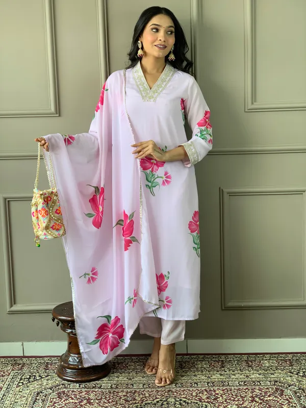 Lavender_French_Crepe_Fabric_Printed_Kurta_Set_For_Women