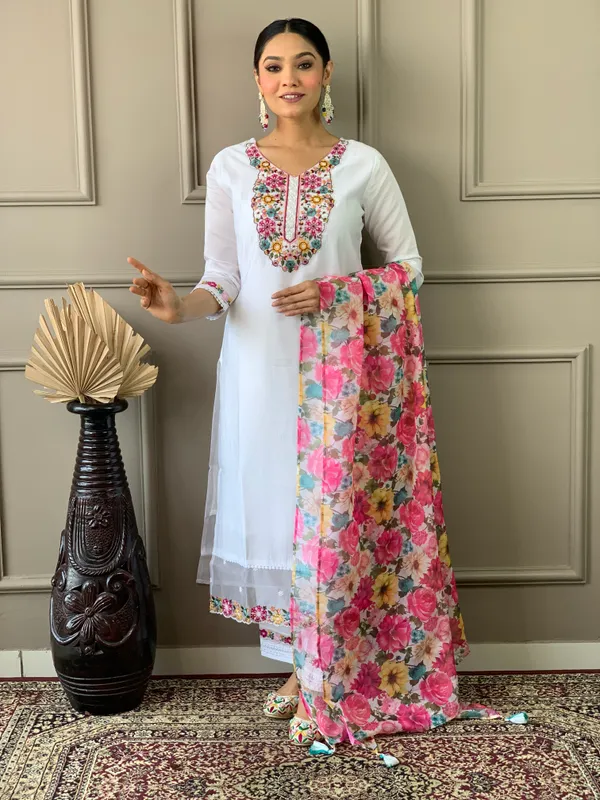 White_Woven_Embroidery_Chanderi_Straight_Kurta_Pant_And_Dupatta_Set_For_Women