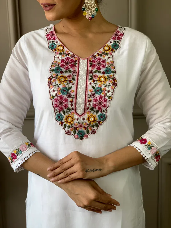 White_Woven_Embroidery_Chanderi_Straight_Kurta_Pant_And_Dupatta_Set_For_Women
