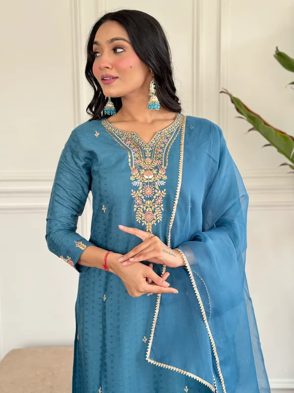 Blue_Embroide_Viscose_Blend_Fabric_Straight_Kurta_Pant_And_Dupatta_Set