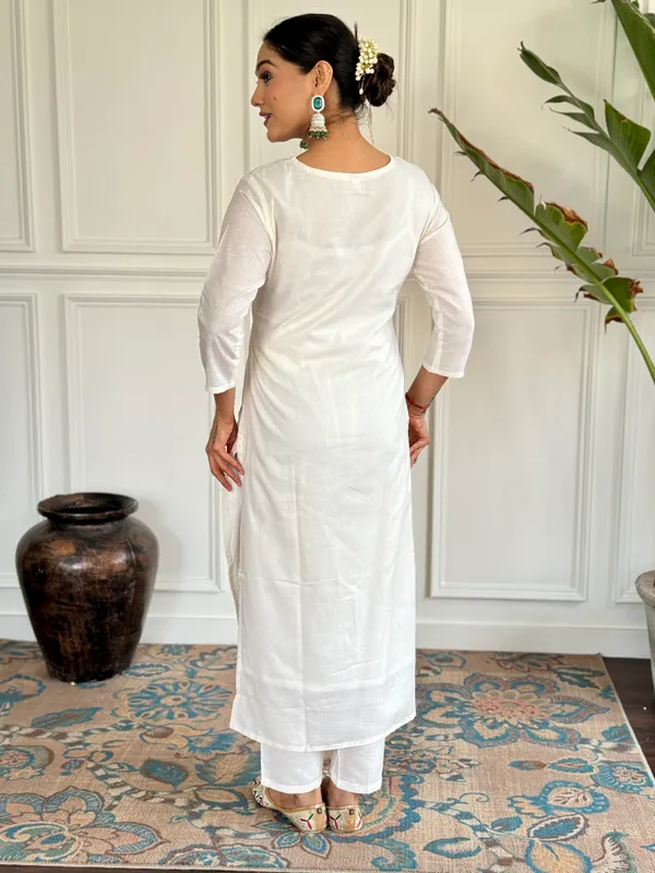 White_Embroide_Viscose_Blend_Fabric_Straight_Kurta_Pant_And_Dupatta_Set