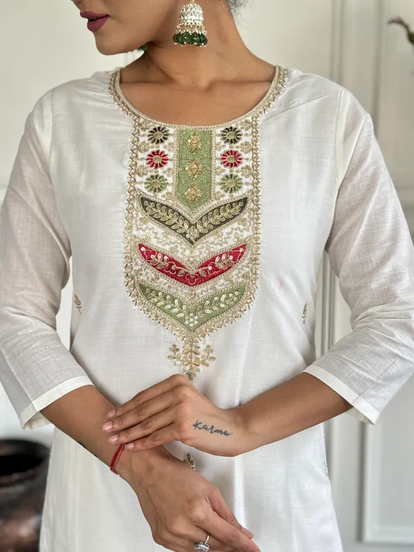 White_Embroide_Viscose_Blend_Fabric_Straight_Kurta_Pant_And_Dupatta_Set