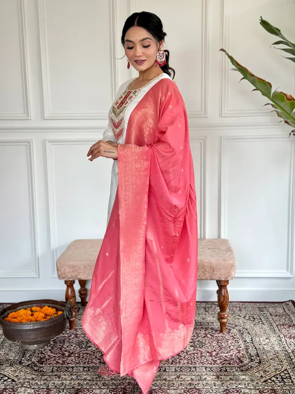 White_Embroide_Viscose_Blend_Fabric_Straight_Kurta_Pant_And_Dupatta_Set
