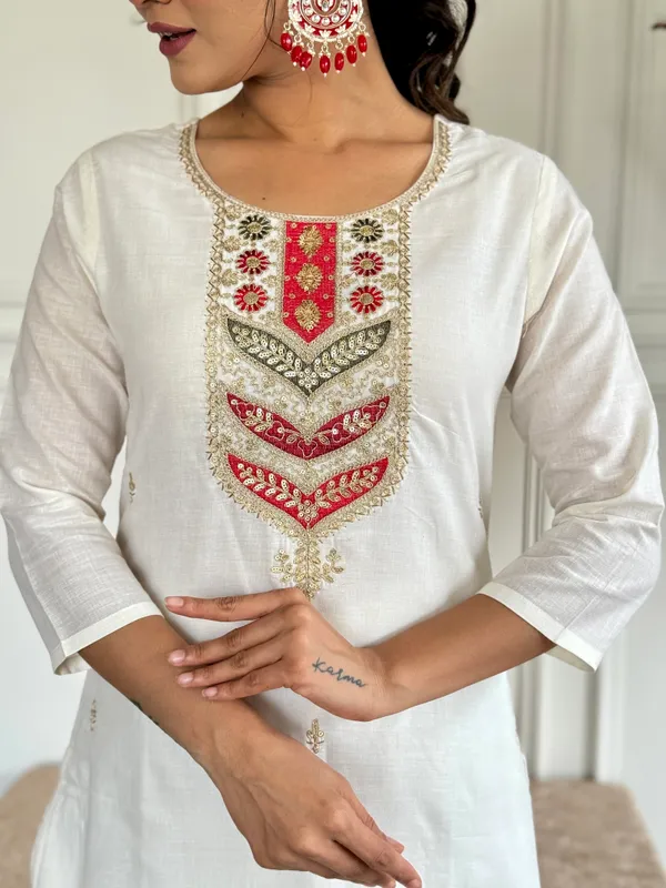 White_Embroide_Viscose_Blend_Fabric_Straight_Kurta_Pant_And_Dupatta_Set