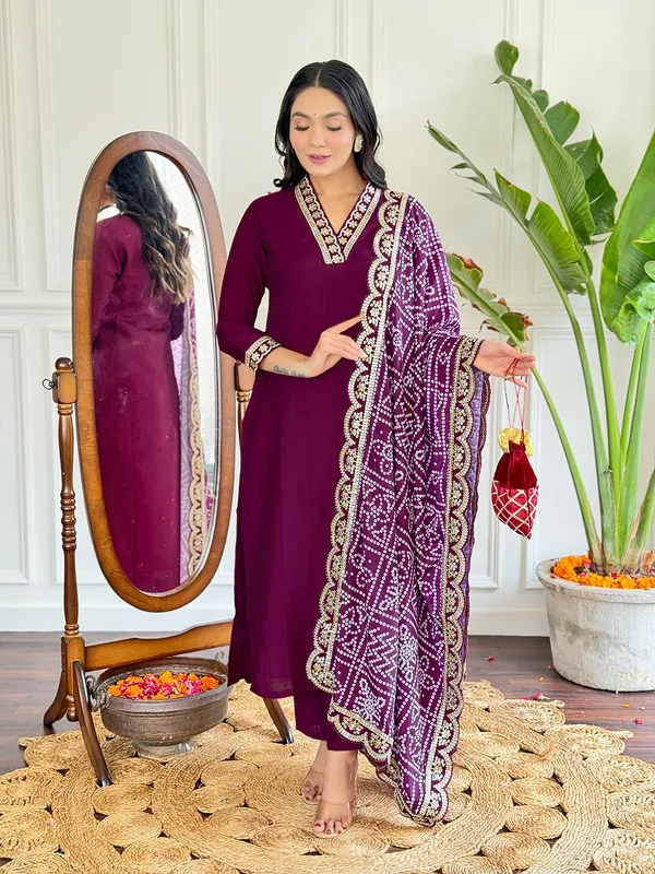 Maroon_Viscose_Silk_Fabric_Work_Straight_Cut_Kurta_Pant_And_Dupatta_Set