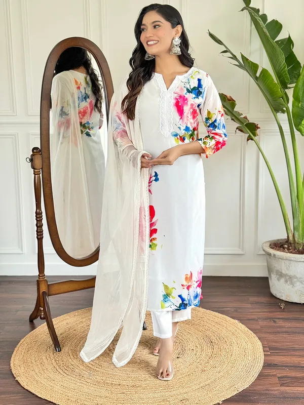 White_Floral_French_Crepe_Fabric_Straight_Kurta_Pant_And_Dupatta_Set