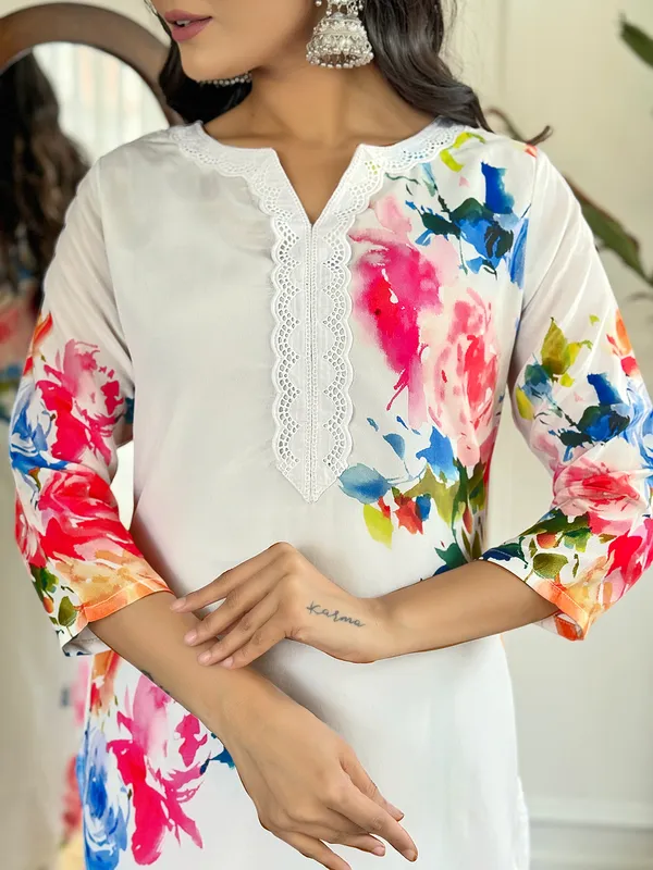 White_Floral_French_Crepe_Fabric_Straight_Kurta_Pant_And_Dupatta_Set