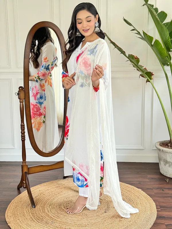 White_Floral_French_Crepe_Fabric_Straight_Kurta_Pant_And_Dupatta_Set