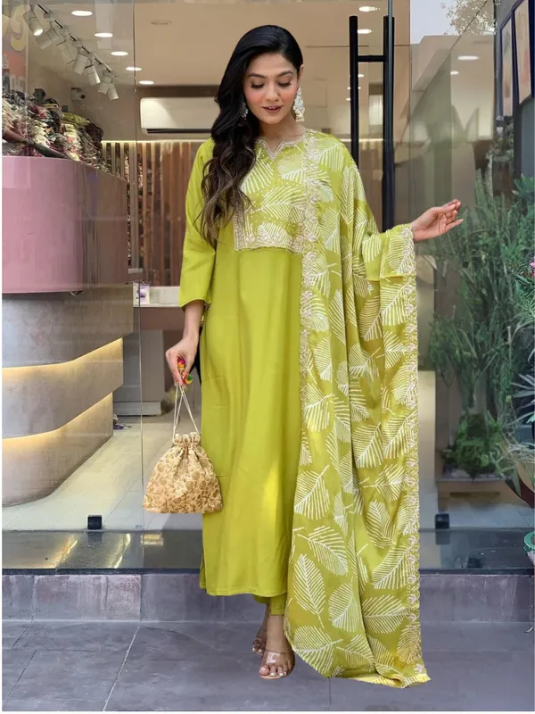 Yellow_Embroide_Slub_Fabric_Straight_Kurta_Pant_And_Dupatta_Set