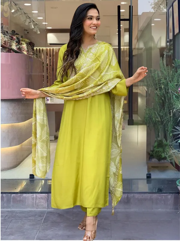 Yellow_Embroide_Slub_Fabric_Straight_Kurta_Pant_And_Dupatta_Set