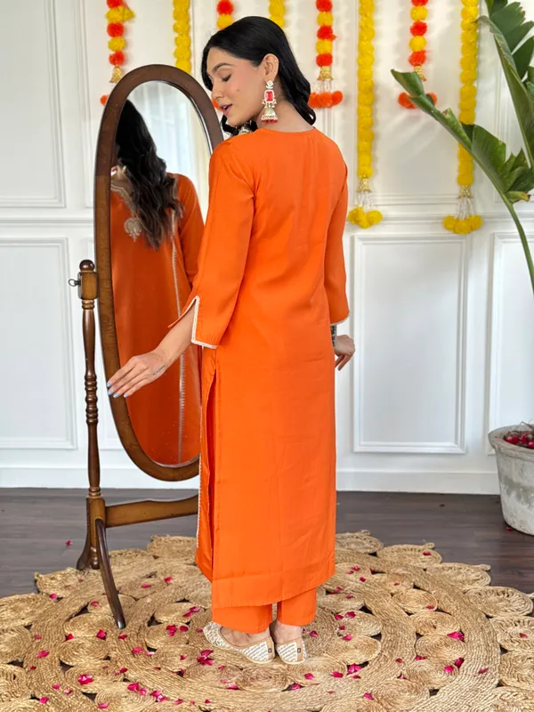Orange_Viscose_Chanderi_Embroidery_Straight_Kurta_Pant_And_Dupatta_Set_For_Women