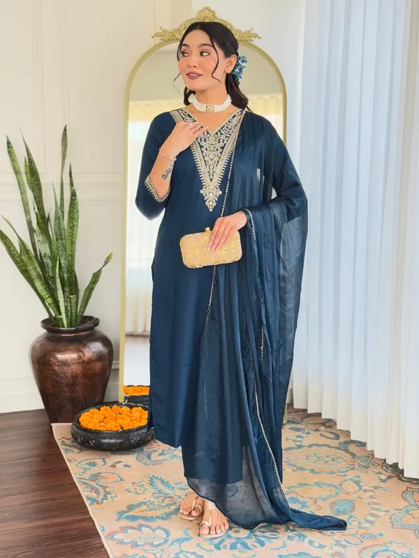 Dark_Blue_Embroide_Work_Fabric_Straight_Kurta_Pant_And_Dupatta_Set