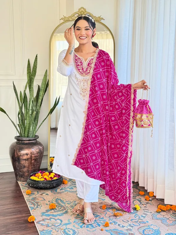 White_Cotton_Viscose_Straight_Kurta_Pant_And_Dupatta_Set_For_Women