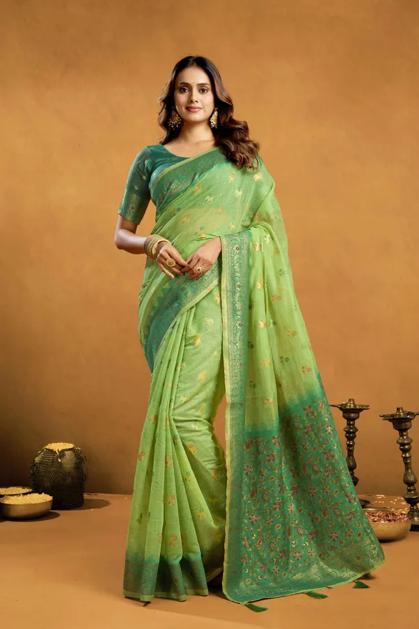 Green_Cotton_Saree_With_Zari_Work_In_Elegance_And_Beautiful_Look