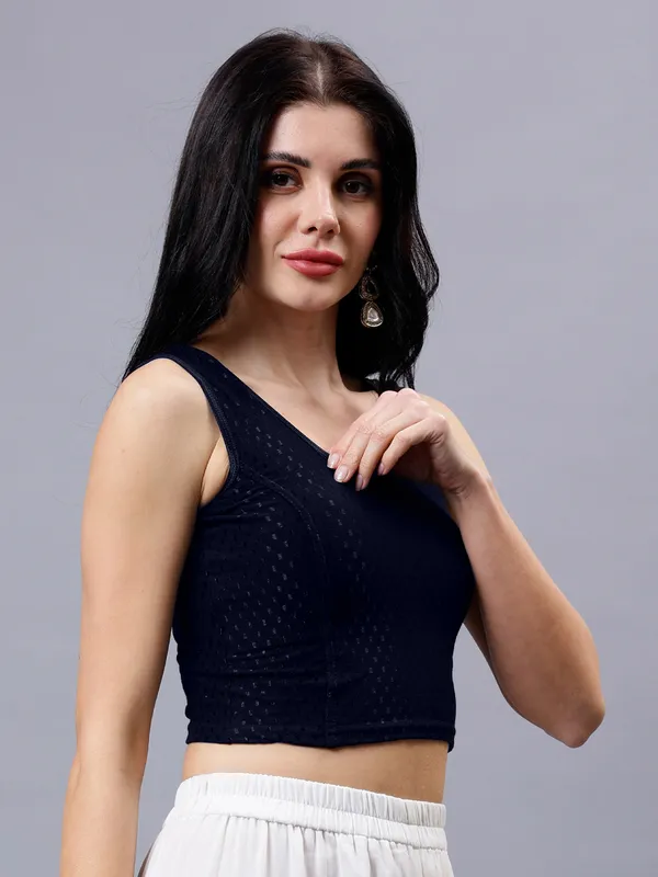 Navy_Blue_Plus_Size_Sleeveless_Blouse_For_Women