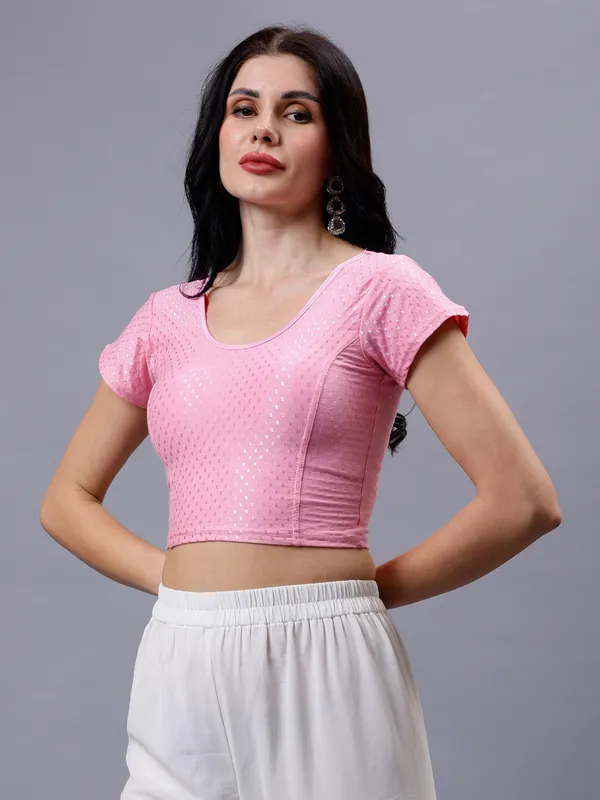Baby_Pink_Plus_Size_Short_Sleeve_Blouse_For_Women