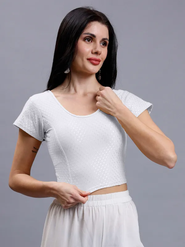 White_Plus_Size_Short_Sleeve_Blouse_For_Women