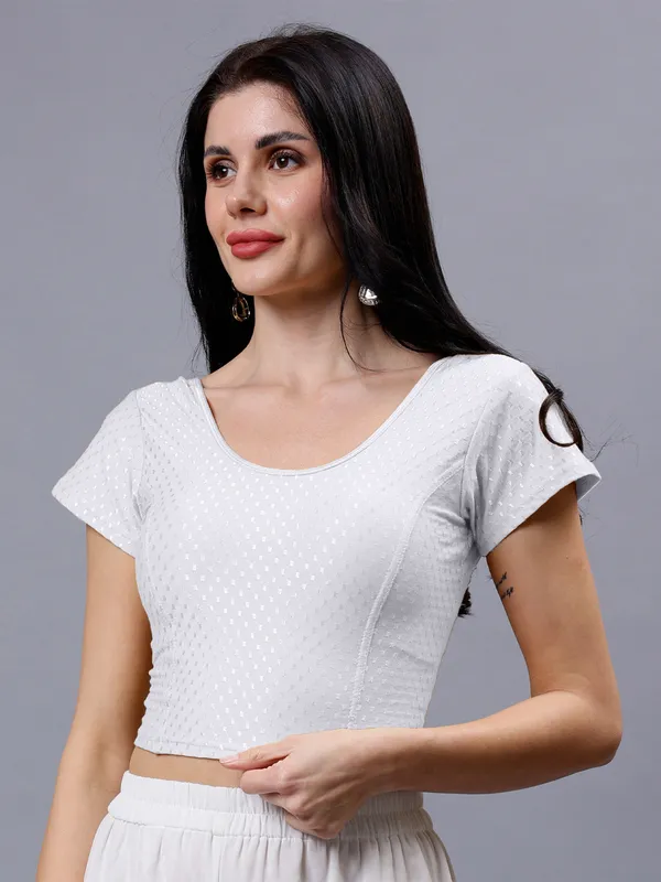 White_Plus_Size_Short_Sleeve_Blouse_For_Women