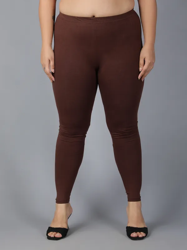Coffe_Solid_Plus_Size_Ankle_Length_Ethnic_Wear_Legging_For_Women