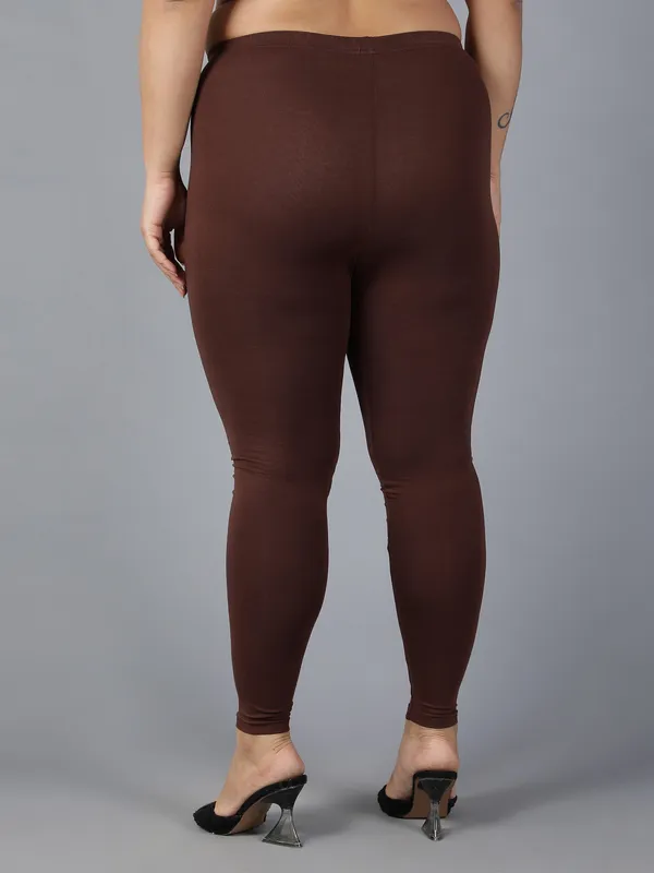 Coffe_Solid_Plus_Size_Ankle_Length_Ethnic_Wear_Legging_For_Women