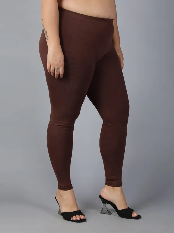 Coffe_Solid_Plus_Size_Ankle_Length_Ethnic_Wear_Legging_For_Women