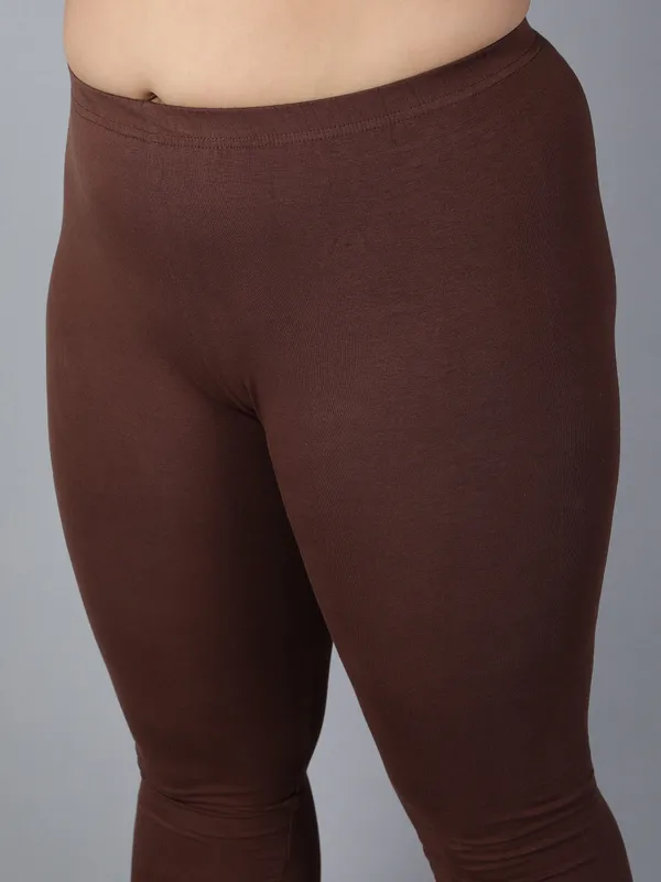 Coffe_Solid_Plus_Size_Ankle_Length_Ethnic_Wear_Legging_For_Women
