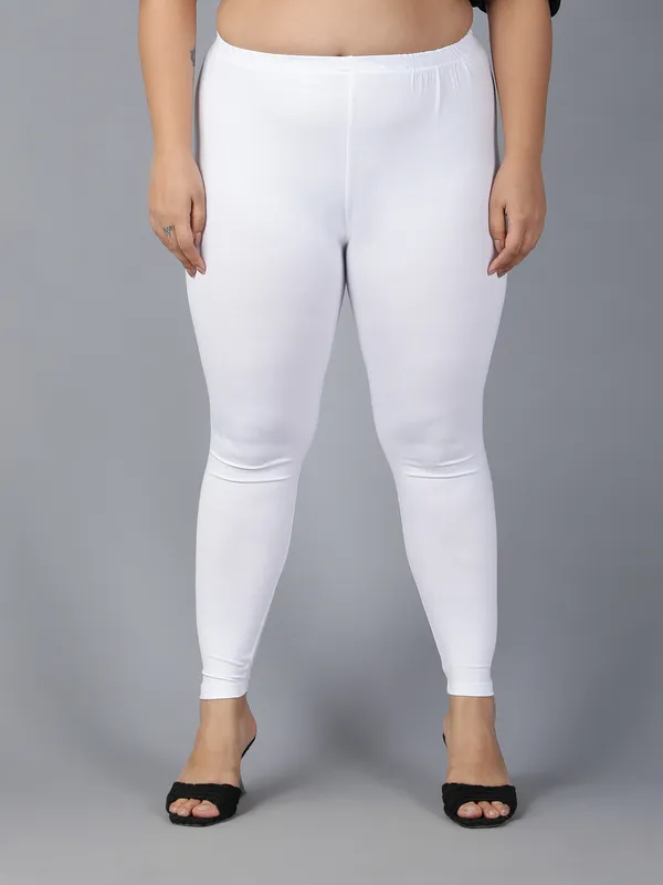 White_Solid_Plus_Size_Ankle_Length_Ethnic_Wear_Legging_For_Women