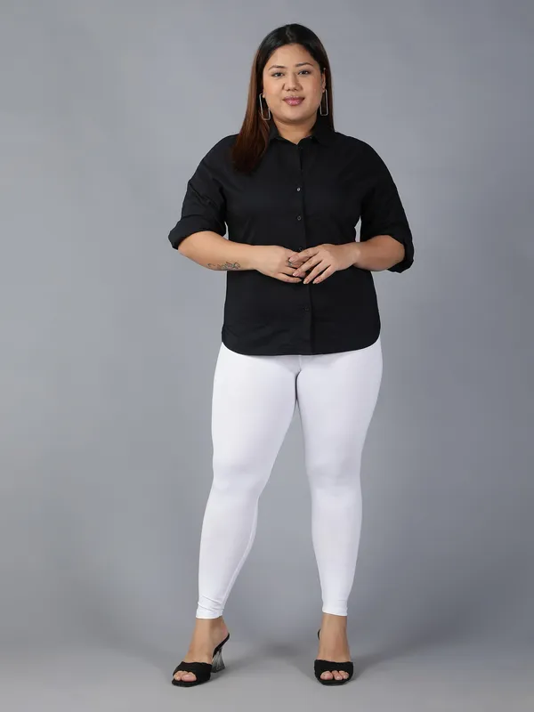White_Solid_Plus_Size_Ankle_Length_Ethnic_Wear_Legging_For_Women