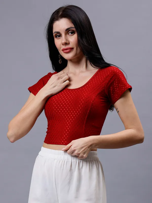 Maroon_Plus_Size_Short_Sleeve_Blouse_For_Women