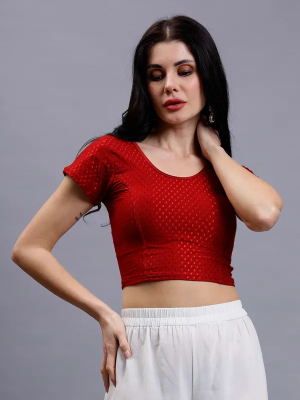 Maroon_Plus_Size_Short_Sleeve_Blouse_For_Women