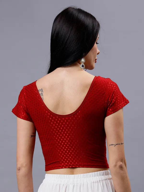 Maroon_Plus_Size_Short_Sleeve_Blouse_For_Women