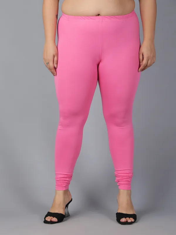 Pink_Solid_Plus_Size_Churidar_Ethnic_Wear_Legging_For_Women