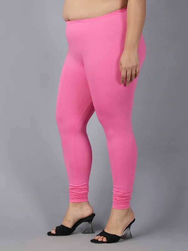 Pink_Solid_Plus_Size_Churidar_Ethnic_Wear_Legging_For_Women