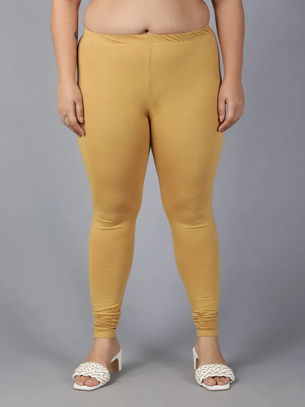 Chikoo_Solid_Plus_Size_Churidar_Ethnic_Wear_Legging_For_Women