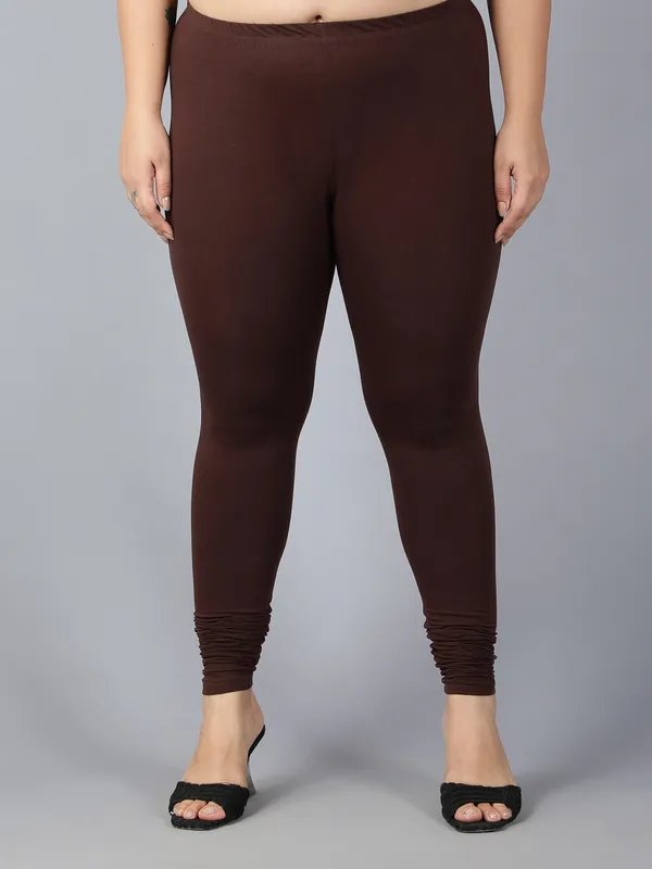 Coffee_Solid_Plus_Size_Churidar_Ethnic_Wear_Legging_For_Women